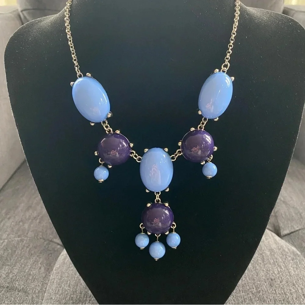 Indigo Blue and Purple Vintage Bib Statement Necklace 10”